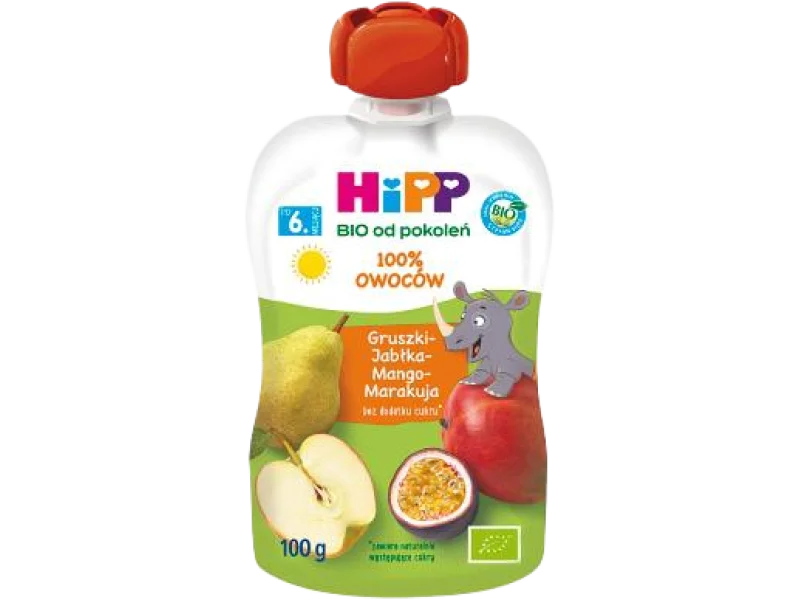 HiPP BIO od pokoleń, gruszki-jabłka-mango-marakuja, po 6. m-cu, mus