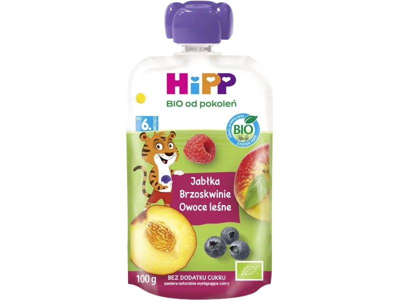HiPP BIO od pokoleń Jabłka-Brzoskwinie-Owoce leśne, mus