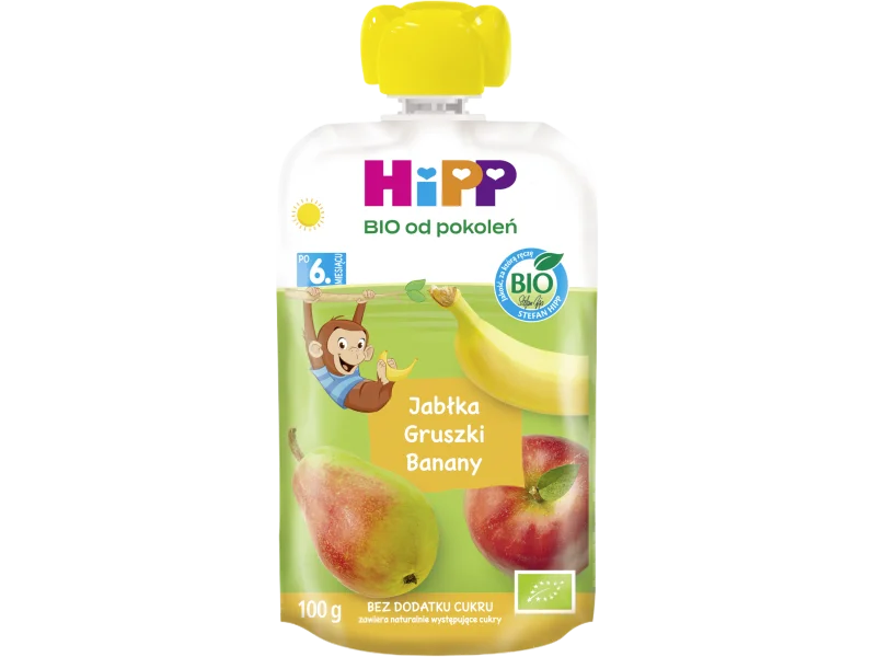 HiPP BIO od pokoleń, jabłka-gruszki-banany, mus