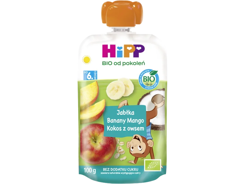 HiPP BIO od pokoleń owocowo-zbożowy jabłka-banany-mango-kokos, mus