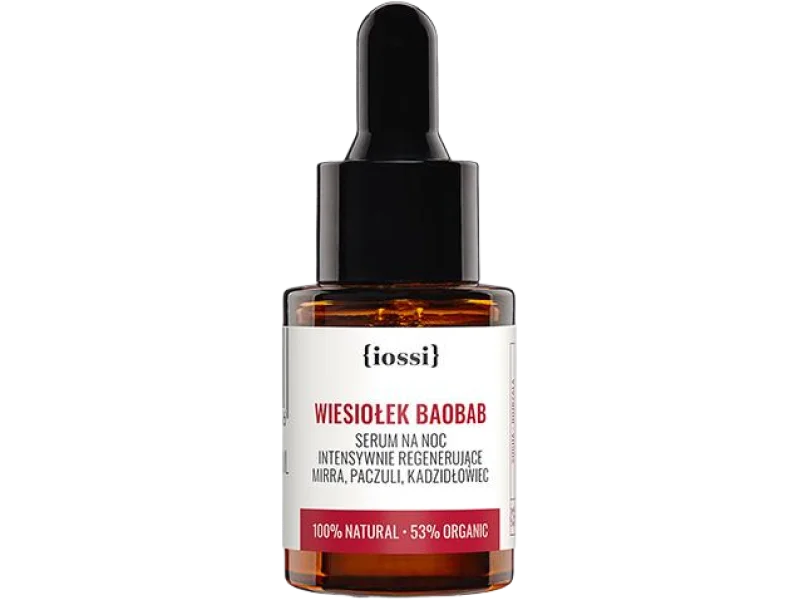 Iossi Wiesiołek Baobab serum na noc intensywnie regenerujące mirra, paczuli, kadzidłowiec
