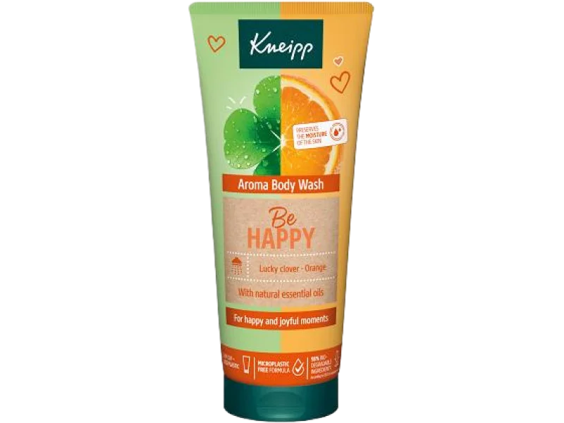 Kneipp Be Happy, pielęgnujący żel pod prysznic, pomarańcza i koniczyna