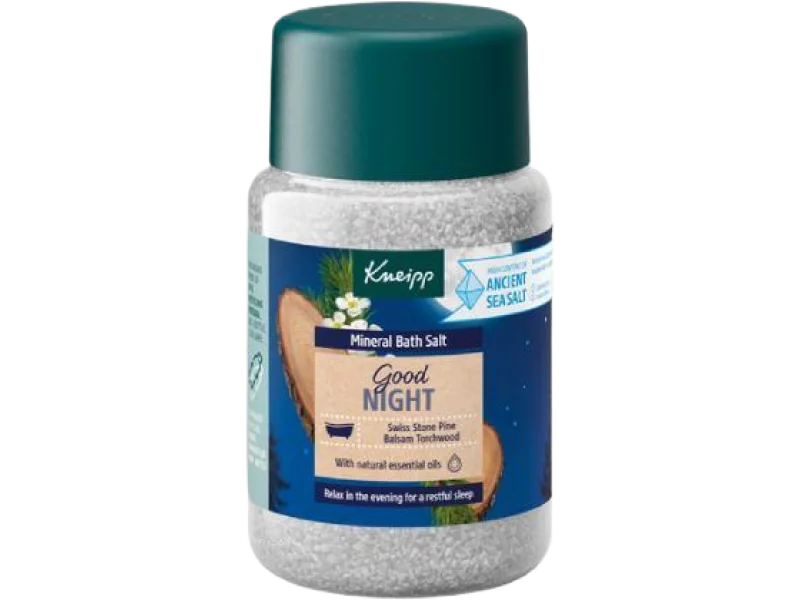 Kneipp Kryształki do kąpieli z soli mineralnej Good Night szwajcarska pinia i amyris, sól lecznicza