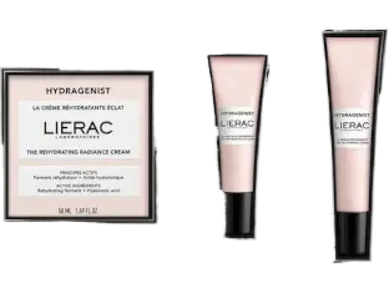 Lierac Hydragenist nawilżający krem rozświetlający + serum przywracające nawilżenie + nawilżająca pielęgnacja pod oczy, zestaw