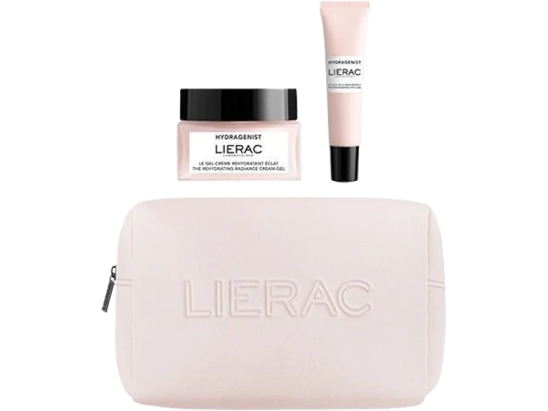 Lierac Hydragenist nawilżający krem-żel rozświetlający + krem pod oczy + kosmetyczka, zestaw