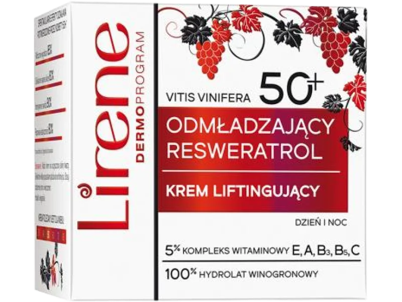 Lirene odmładzający resweratrol liftingujący do twarzy 50+, krem