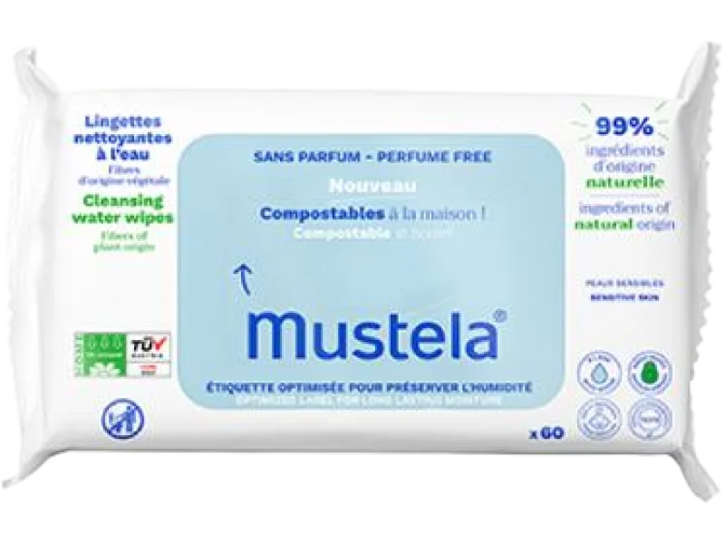 Mustela oczyszczające kompostowalne z wodą, chusteczki