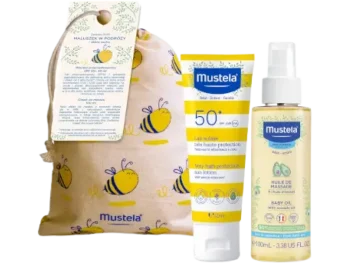 Zdjęcie produktu Mustela Sun maluszek w podróży mleczko przeciwsłoneczne SPF 50+ + olejek do masażu, mleczko + olejek