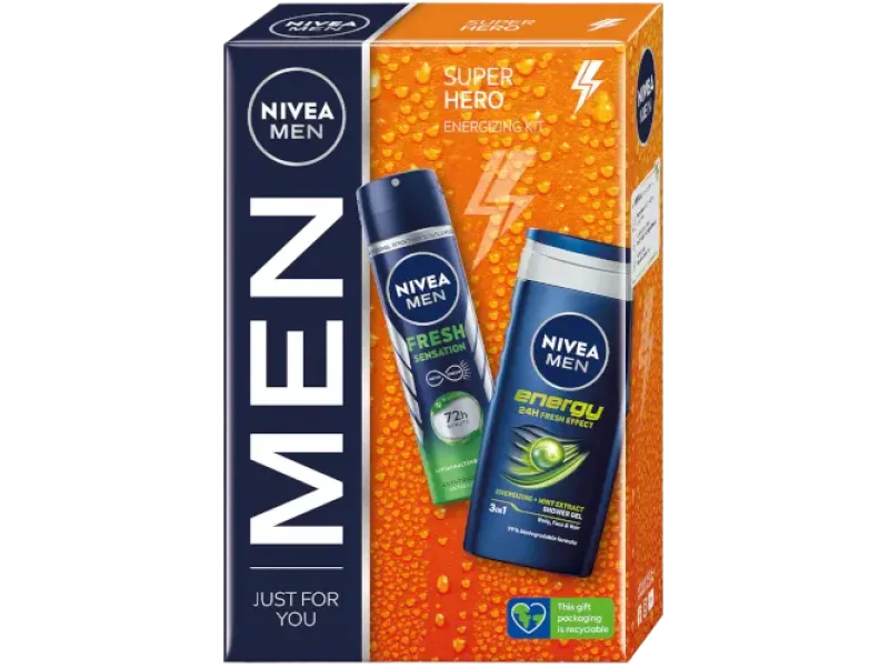 Nivea Men Super Hero Energizing Kit Nivea Men Energy żel pod prysznic 3w1 + Nivea Men Fresh Sensation antyperspirant spray, zestaw