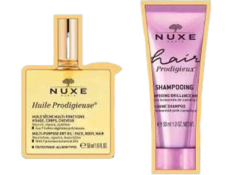 Nuxe Huile Prodigieuse suchy olejek + Hair Prodigieux szampon wygładzający, olejek + szampon