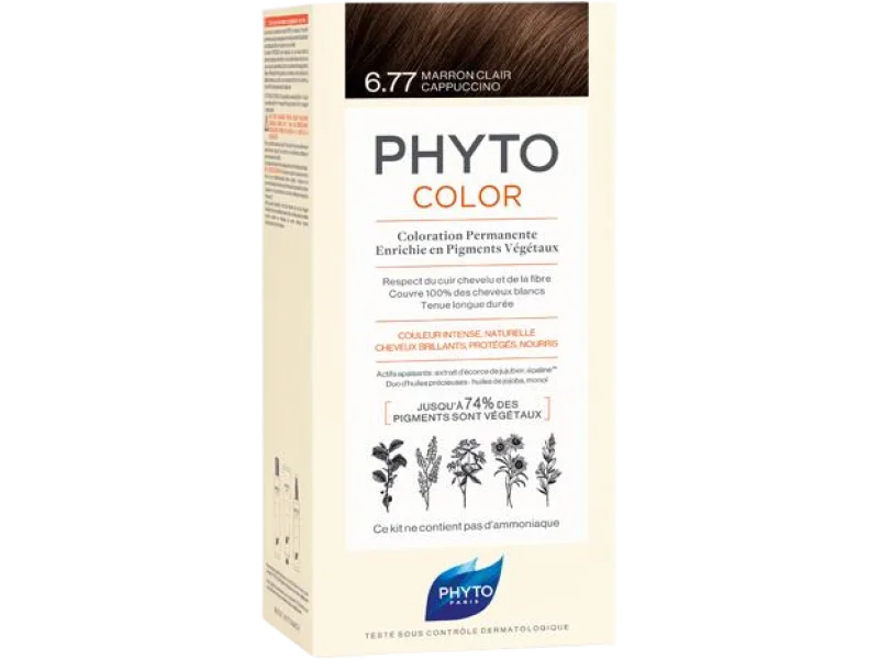 PHYTO COLOR farba do włosów, 6.77 jasne brązowe cappuccino, zestaw