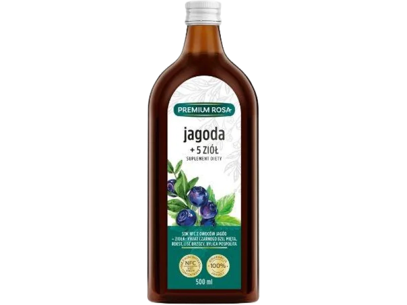 Premium Rosa Sok Jagoda + 5 ziół, płyn doustny