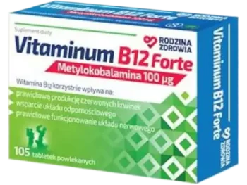 Zdjęcie produktu Rodzina Zdrowia Vitaminum B12 Forte metylokobalamina, tabletki powlekane, 100 µg