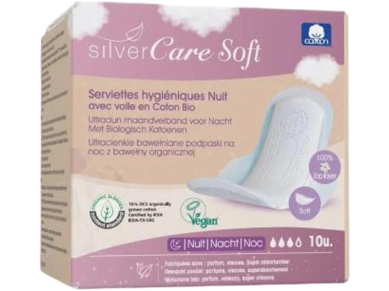 SilverCare Soft ultracienkie bawełniane na noc ze skrzydełkami, podpaski
