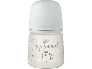 Zdjęcie produktu Suavinex Spread Joy ze smoczkiem fizjologicznym SX Pro o wolnym przepływie, szara korona, butelka
