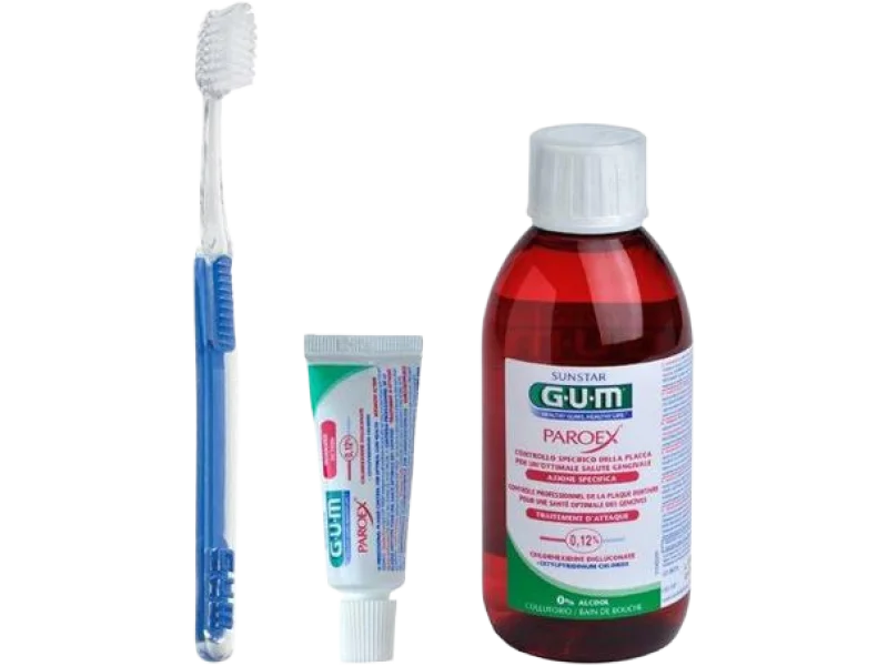Sunstar Gum zestaw pozabiegowy płyn Paroex CHX + pasta Paroex CHX + szczoteczka pozabiegowa