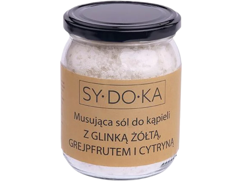Sydoka musująca sól do kąpieli z glinką żółtą, grejpfrutem i cytryną, sól lecznicza