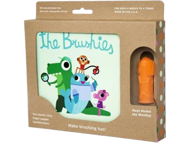 THE BRUSHIES szczoteczka silikonowa na palec Momo Monkey + książka