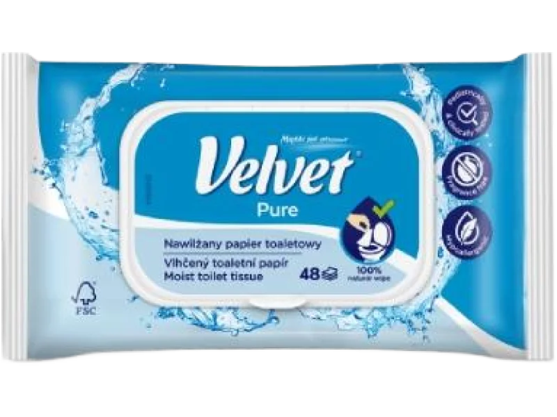VELVET PURE Nawilżany papier toaletowy, chusteczki