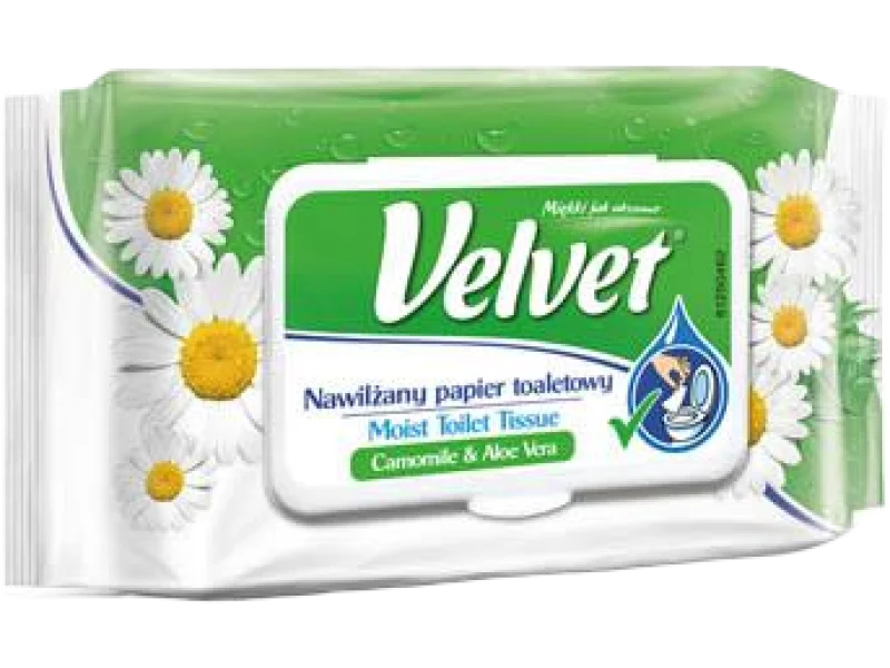 VELVET Rumianek i aloes nawilżany papier toaletowy, chusteczki
