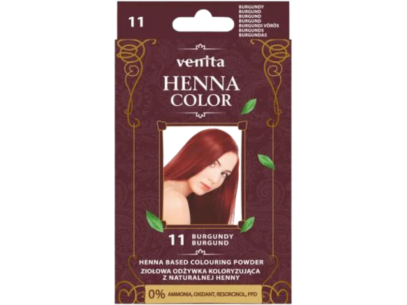 Venita Henna Color, ziołowa odżywka koloryzująca z naturalnej henny, 11 Burgund, proszek