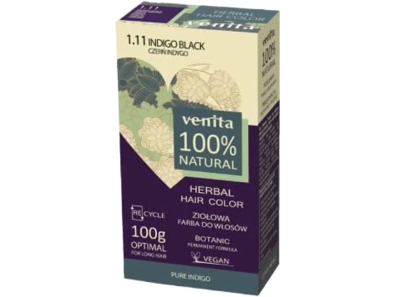 Venita Herbal Hair Color, ziołowa farba do włosów, 1.11 Czerń Indygo, proszek