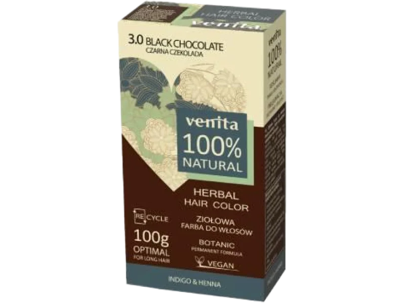 Venita Herbal Hair Color, ziołowa farba do włosów, 3.0 czarna czekolada, proszek