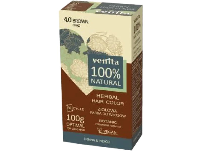 Venita Herbal Hair Color, ziołowa farba do włosów, 4.0 brąz, proszek