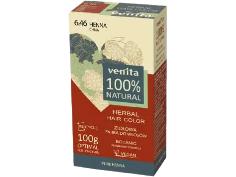 Venita Herbal Hair Color, ziołowa farba do włosów, 6.46 Chna, proszek