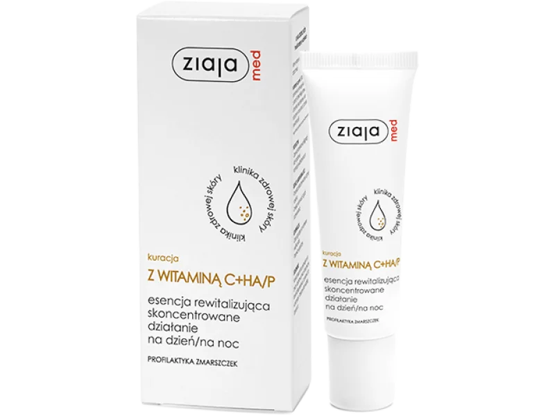 ZIAJA MED Kuracja dermatologiczna z witaminą C + HA/P esencja rewitalizująca na dzień, na noc, serum