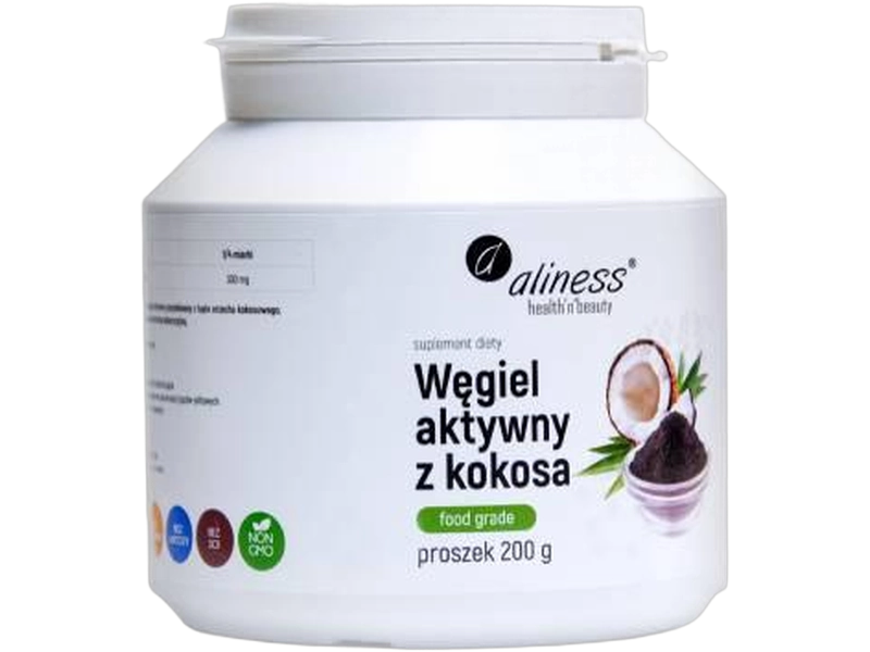 Aliness Węgiel aktywny z kokosa Food Grade, proszek, 300 mg