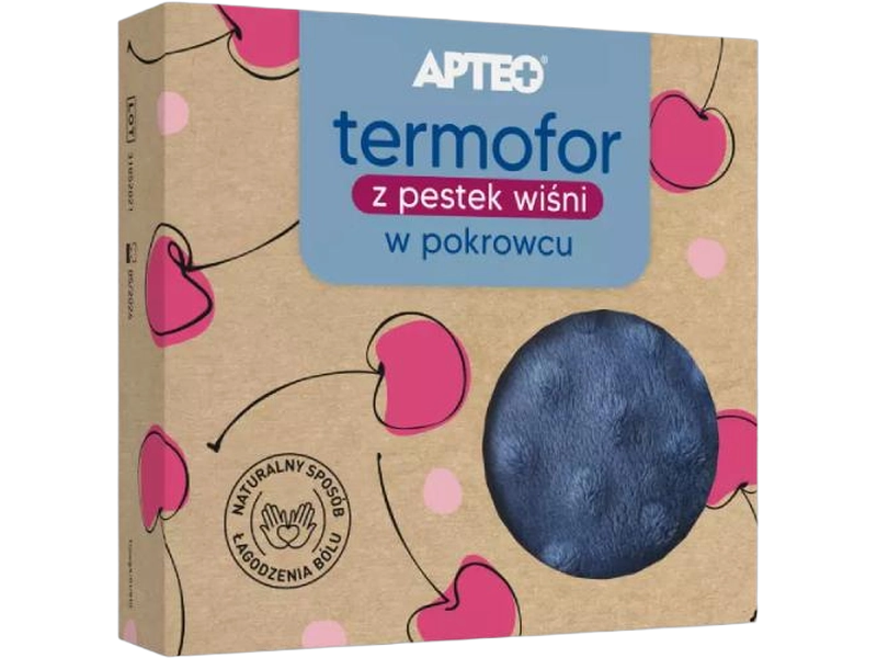 Apteo Z pestek wiśni w niebieskim pokrowcu, termofor