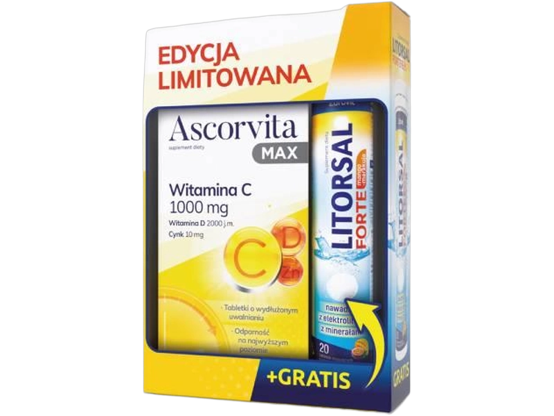 Ascorvita Max witamina C + Litorsal Forte, tabletki,tabletki musujące
