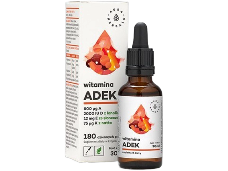 Aura Herbals Witamina ADEK A + D3 + E + K2MK7, krople