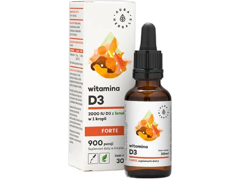 Aura Herbals Witamina D3 Forte, krople, 2000 IU