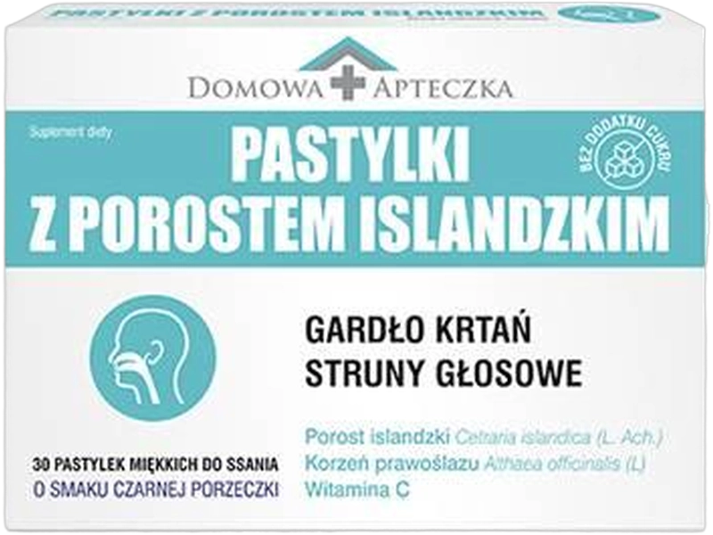 Domowa Apteczka Pastylki z porostem islandzkim, pastylki do ssania
