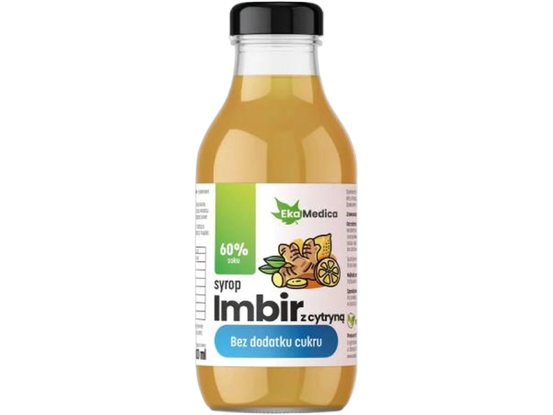 EkaMedica Imbir z cytryną bez dodatku cukru, syrop, 25–50 mg/20–40 ml