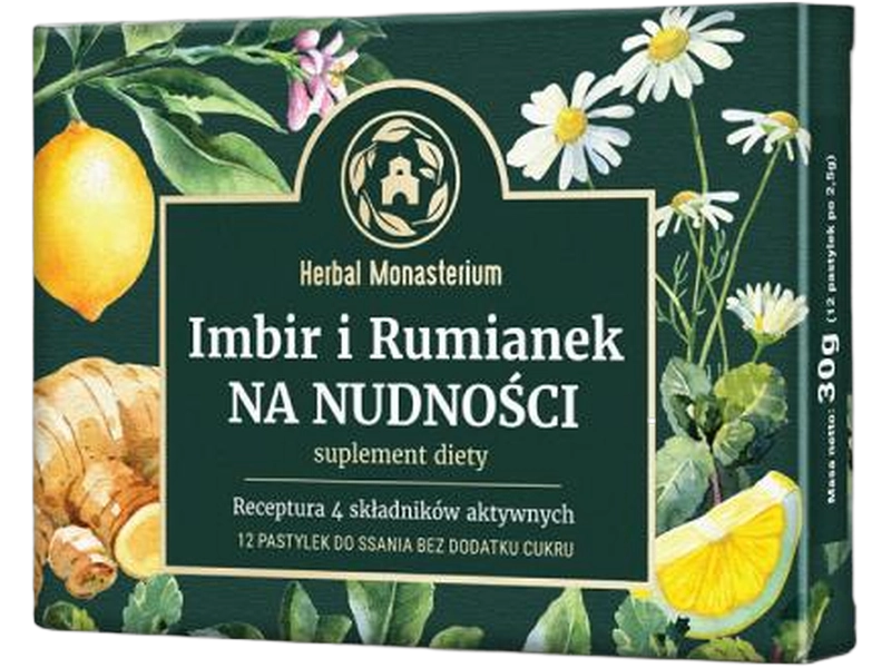 Imbir i rumianek na nudności, pastylki do ssania