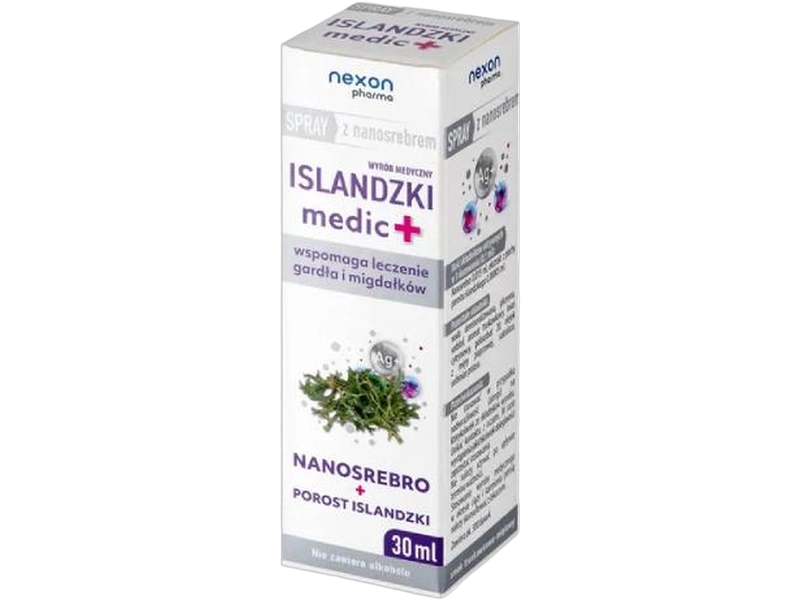 Islandzki Medic+ z nanosrebrem, spray do gardła