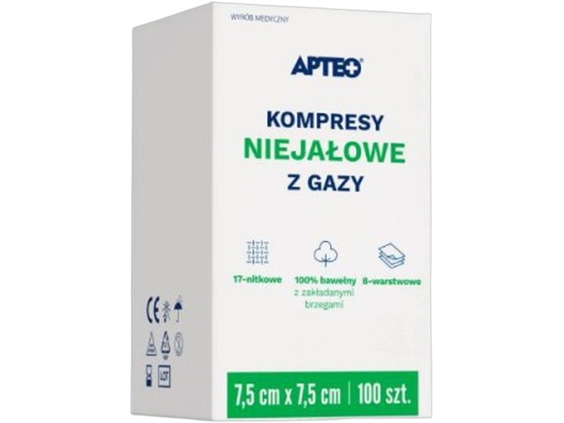 Kompresy gaza niejałowa APTEO CARE 7,5 cm x 7,5 cm
