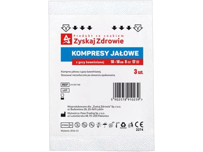 Kompresy jałowe 17 nitkowe 8 warstwowe 10 cm x 10 cm