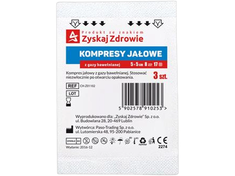 Kompresy jałowe z gazy 17 nitkowe 8 warstwowe 5 cm x 5 cm