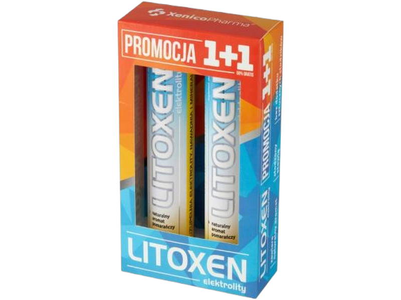 Litoxen Elektrolity 1+1 słodzone stewią, tabletki musujące