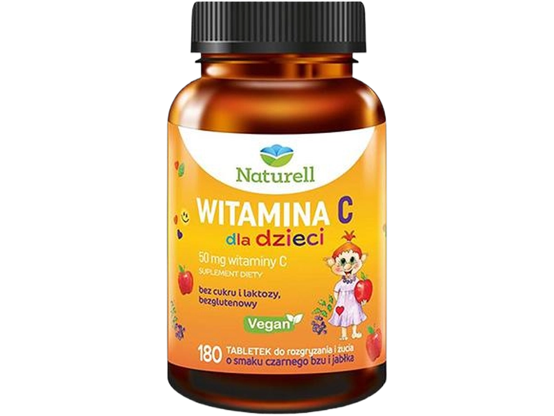 Naturell Witamina C dla dzieci, tabletki do rozgryzania i żucia, 50 mg