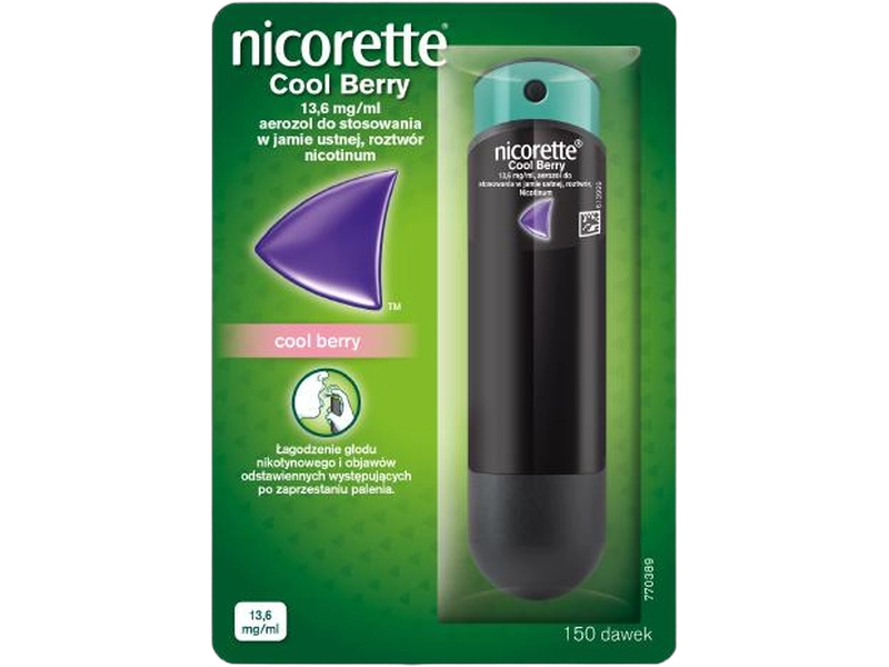 Nicorette Cool Berry, aerozol do stosowania w jamie ustnej, 1 mg/dawka