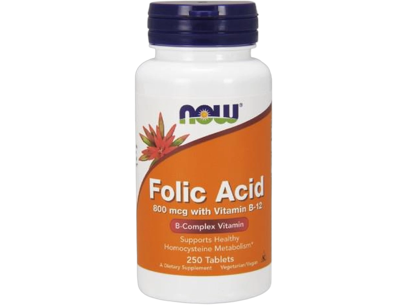 Now Foods Kwas foliowy + B12, tabletki