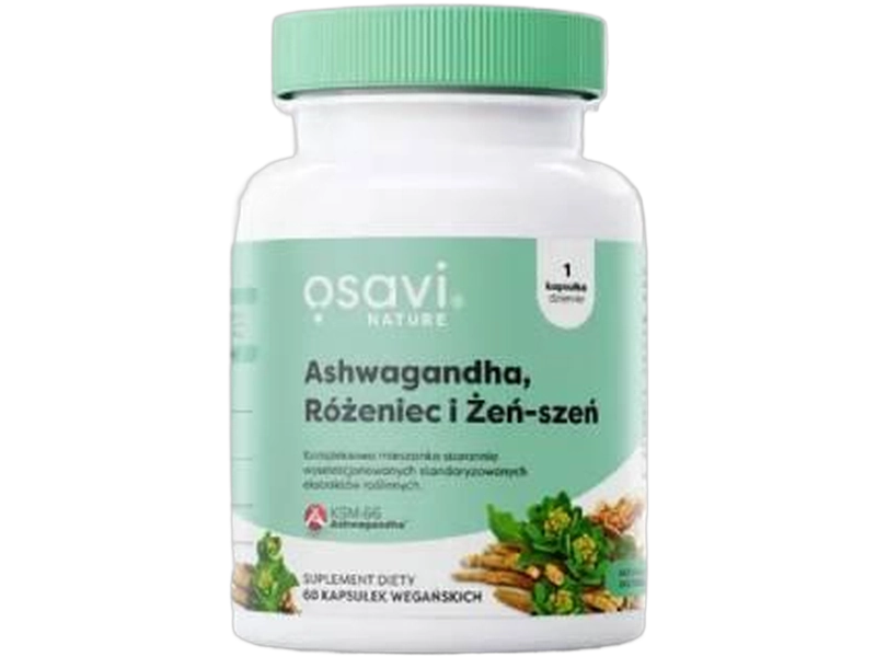 Osavi Ashwagandha, różeniec i żeń-szeń, kapsułki twarde