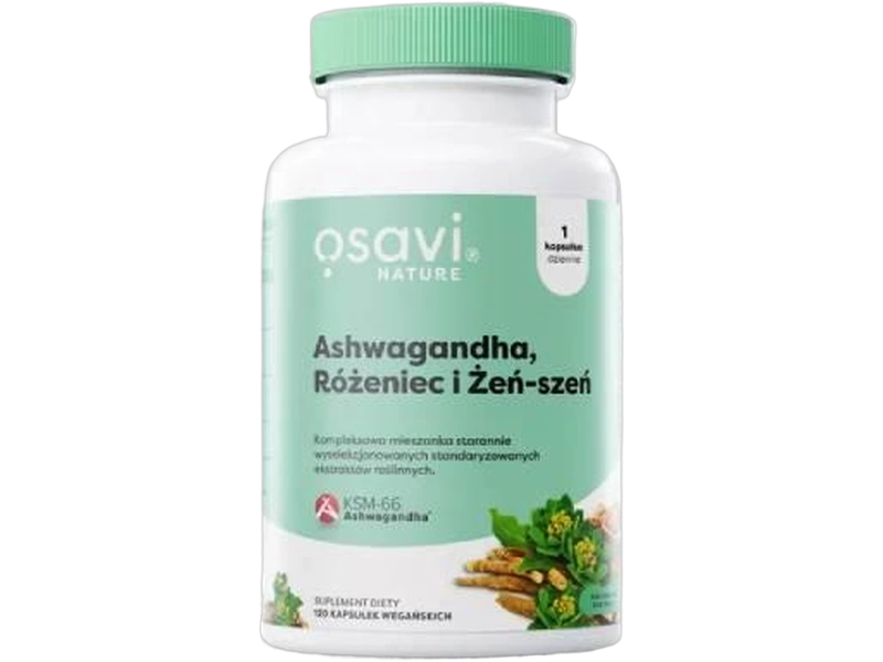 OSAVI Nature Ashwagandha, Różeniec i Żeń-szeń, kapsułki