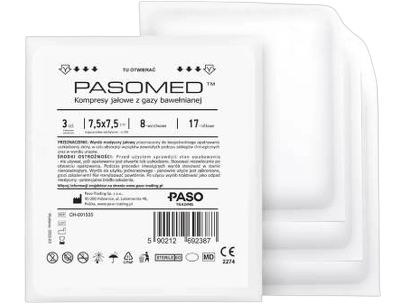 Paso-Trading Kompresy jałowe Pasomed 17 nitkowe 8 warstw 7,5 cm x 7,5 cm