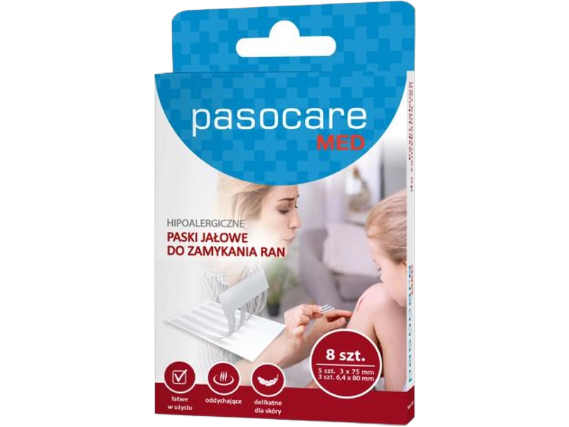 Pasocare Med hipoalergiczne paski jałowe do zamykania ran, plastry
